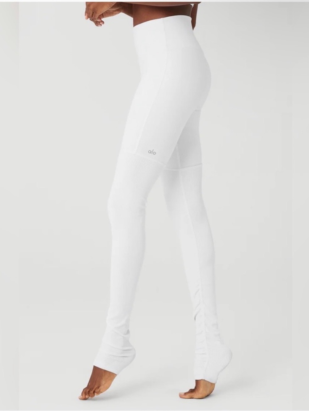 Alo Goddess High-Waist White Ribbed Leggings
